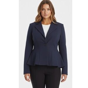 Noir NWT Womens 1X Navy Blue Peplum Blazer‎ Jacket Button Front Made in USA